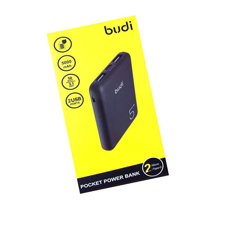 BUDI 5000mAh DUAL USB 2 PORT 2.1Amp POCKET POWER BANK
