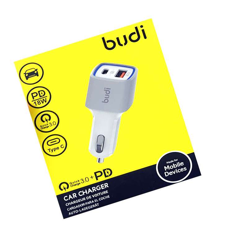 BUDI USB C 36WATT 2 PORT CAR ADAPTER WITH 18W PD AND QC 3.0 FAST CHARGER PLUG