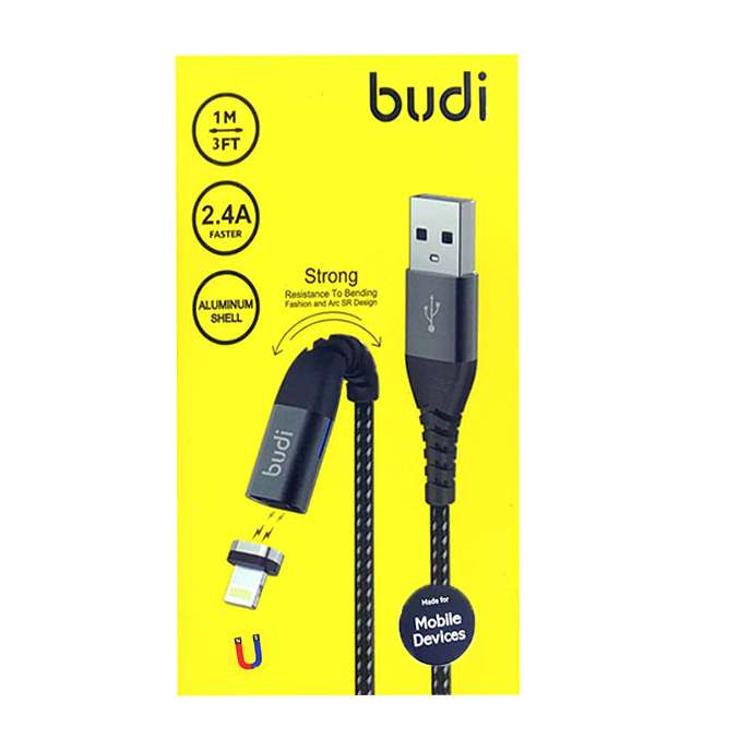 BUDI MAGNETIC CHARGE/SYNC LIGHTNING 1M CABLE 2.4A FAST CHARGING