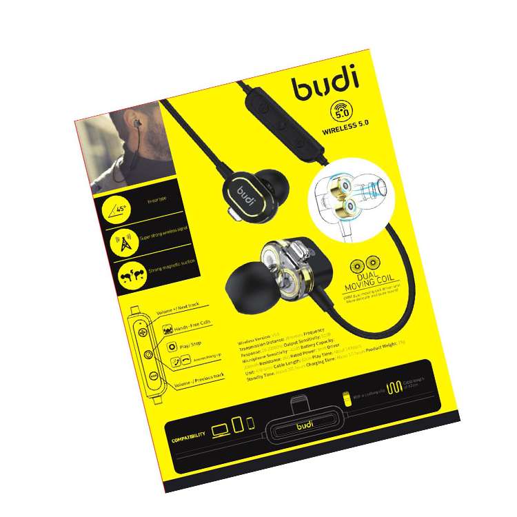BUDI STEREO WIRELESS DUAL MOVING COIL HEADPHONES WITH MICRO PHONE
